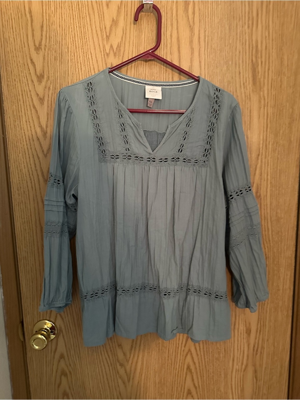Knox Rose Dusty Blue Crochet-Trim Peasant Tunic